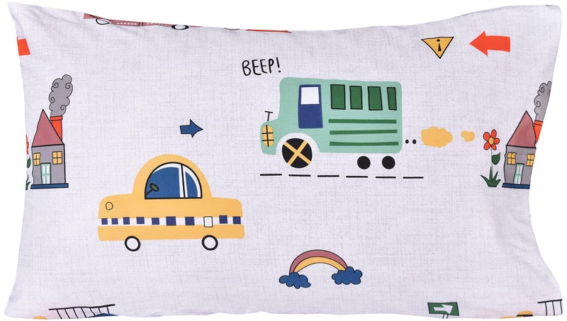 J-pinno Cars Bus Traffic Transport Boys Full Sheet Set Bedroom Decoration Gift, 100% Cotton, Flat Sheet + Fitted Sheet + Pillowcase Bedding Set (12, Full) - Image 4